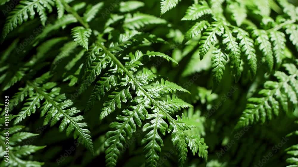 Poster green fern fronds displaying intricate natural patterns, showcasing delicate texture and botanical d