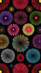 Vibrant Digital Fireworks Display with Symmetrical Composition