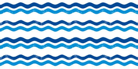 Seamless Wave Pattern, Brush stripes water sea vector background. Wavy beach print, watercolor curly paint lines