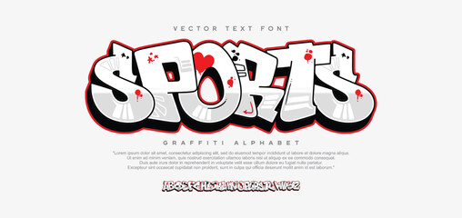 Sports, Colorful graffiti editable effect with paint wall concept. Alphabet Graffiti Joker text vector Letters