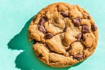 Delicious chocolate chip cookie overhead shot