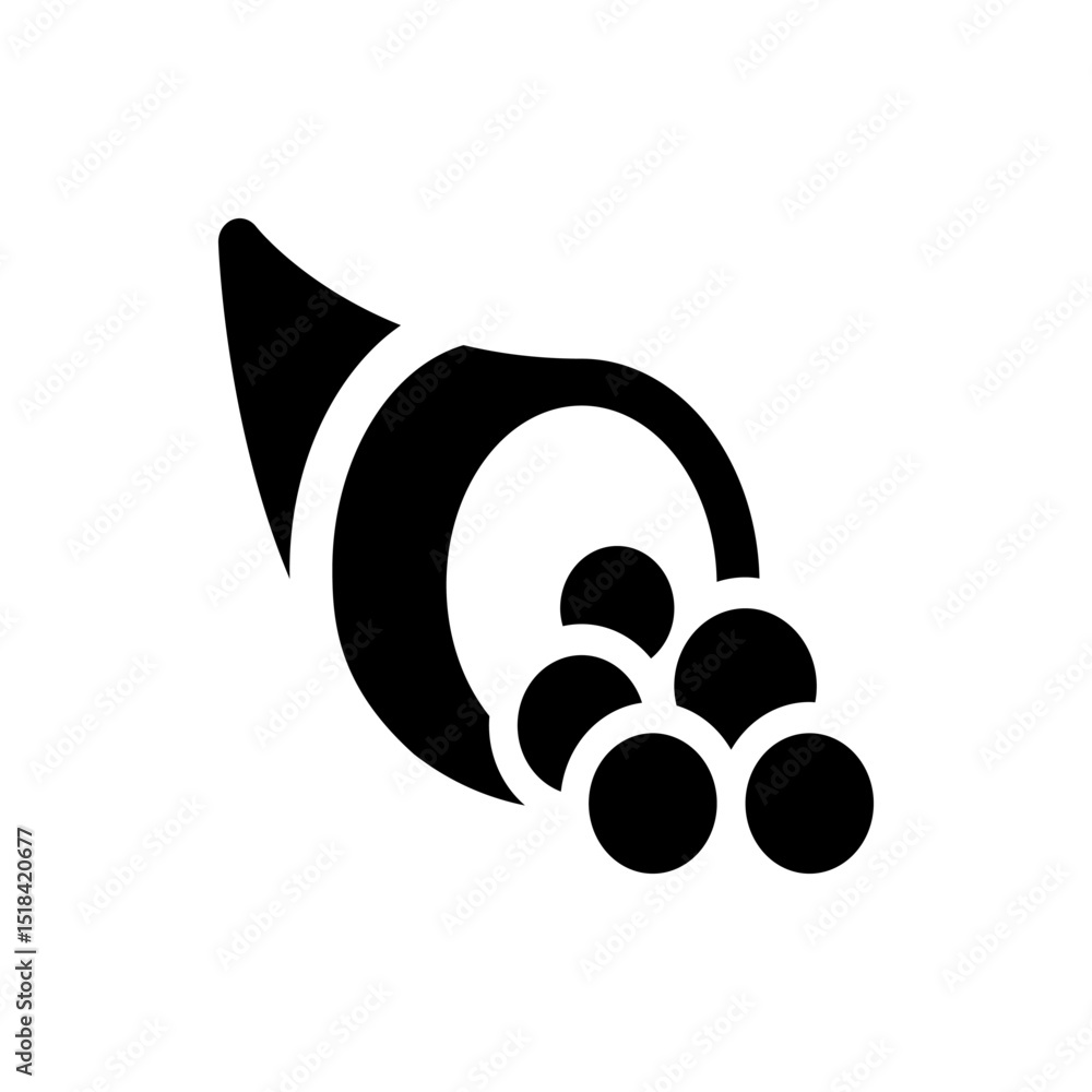 Aufkleber illustration of a cornucopia with several round objects spilling out in a black and white design sty