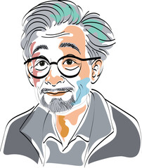 oldman smiling painting sketch style