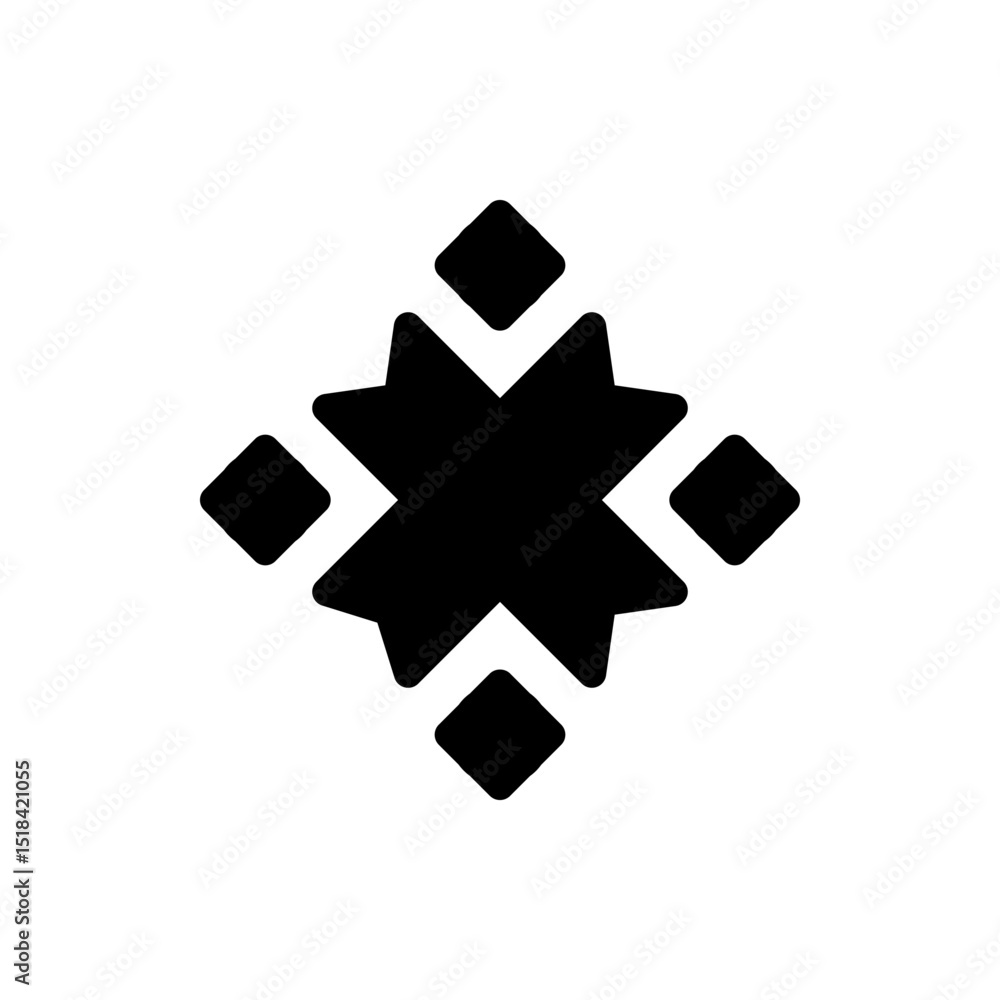 Poster black starburst shape with four rhombus shapes positioned around it on a white isolated background i