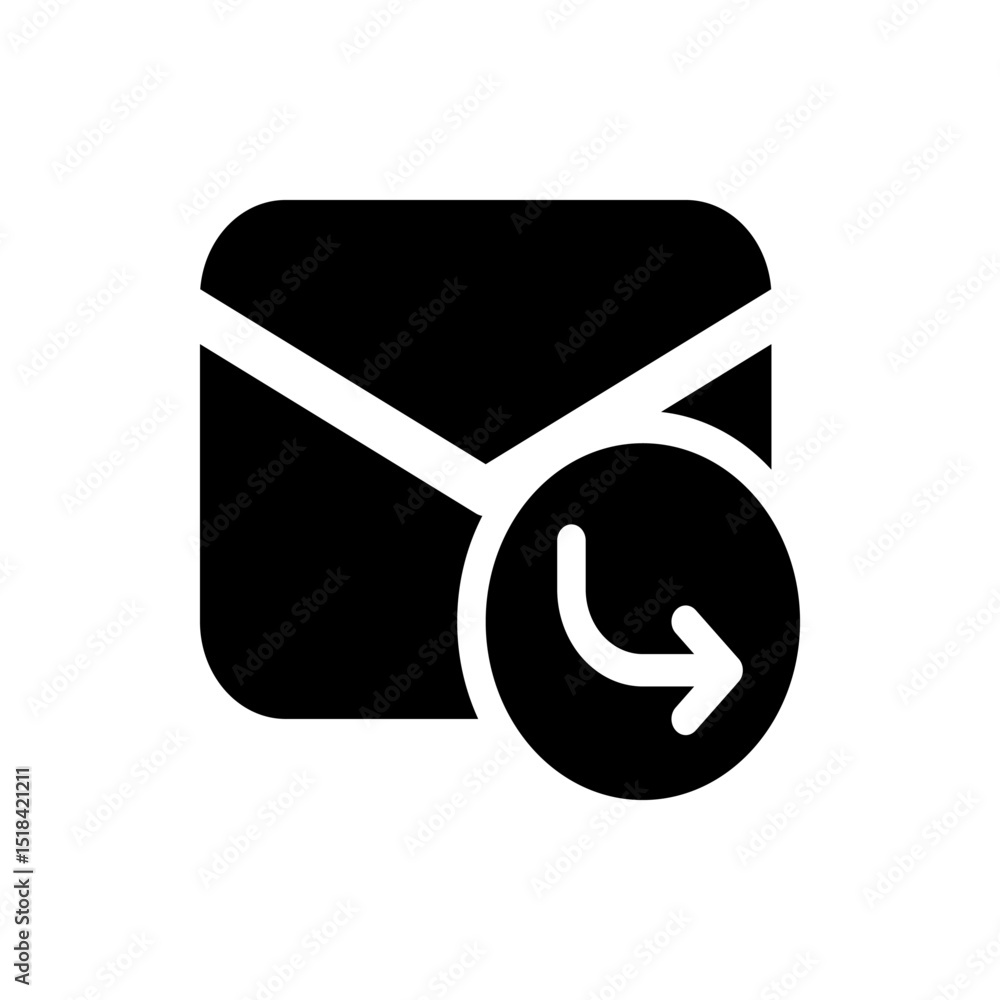 Poster black and white icon of an email envelope with a circular arrow indicating a reply or forwarding act