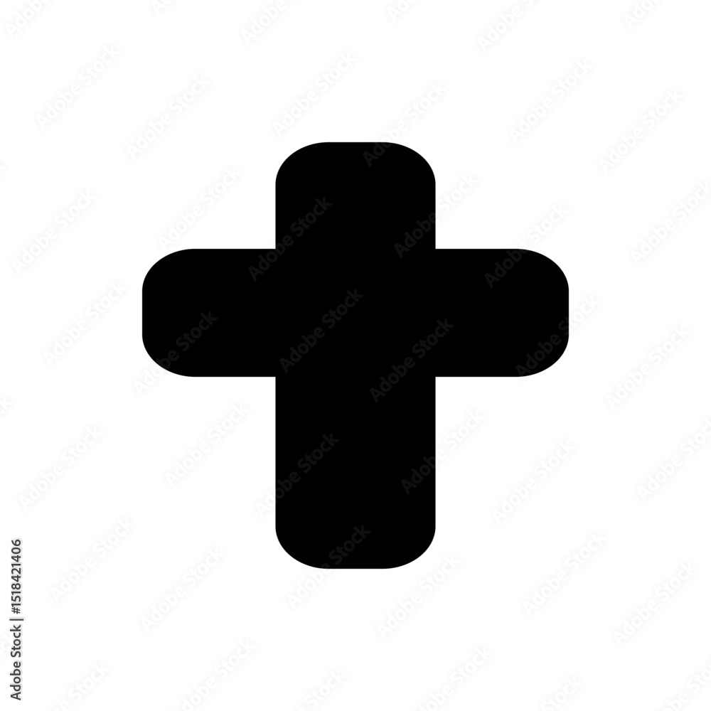 Poster black plus sign with rounded edges against a white background in a simple and minimalist design styl