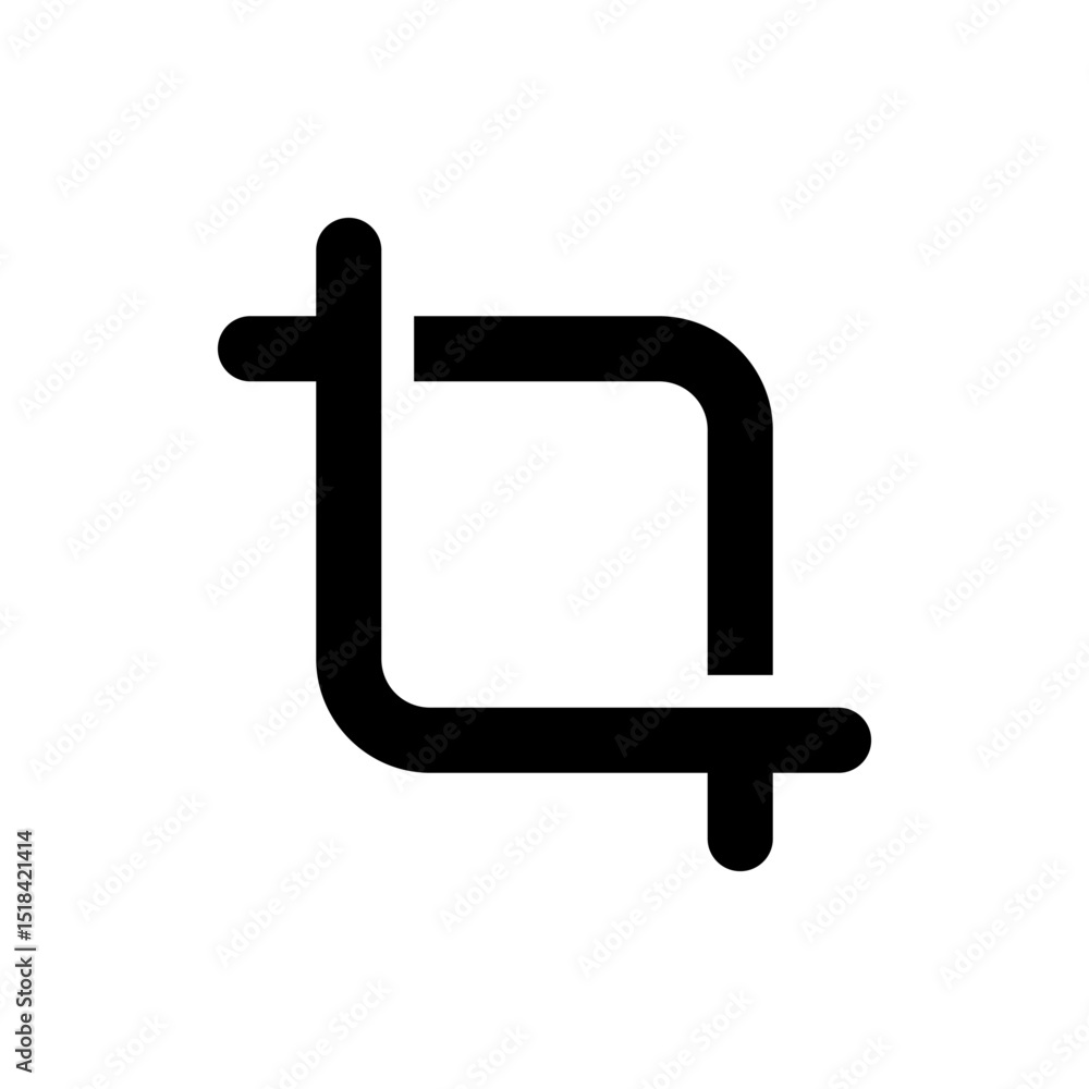 Poster black crop symbol with rounded corners forming a square shape on a white background for image editin