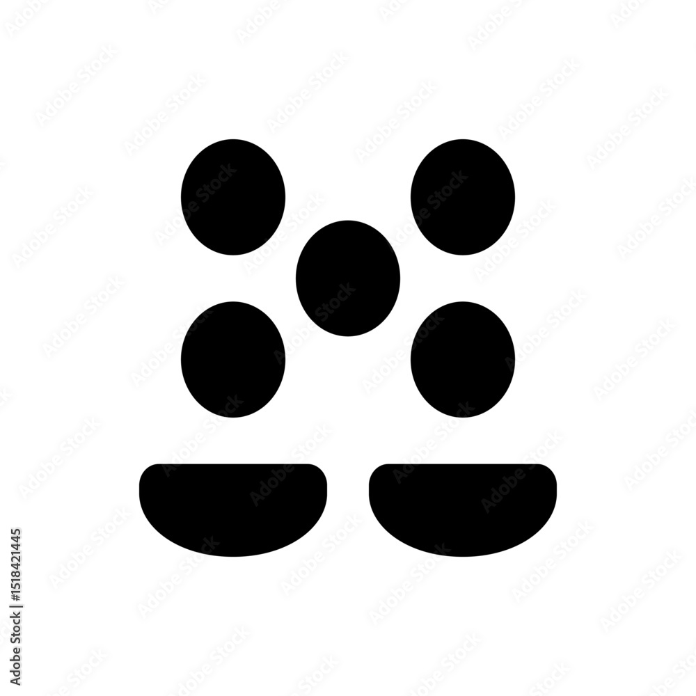 Poster a simple graphic featuring five black circles arranged above two rounded rectangle shapes on white b