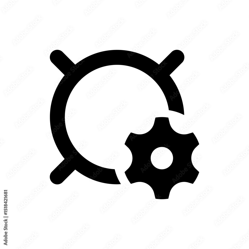 Aufkleber illustration of a circular shape with protruding lines and a gear shape overlapping the circle desig