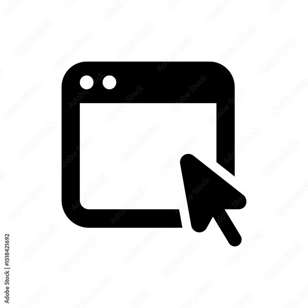 Poster black and white illustration of a browser window with two dots and a cursor pointing to the window a