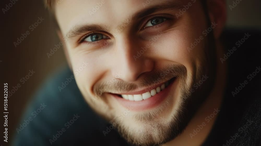 Poster close-up portrait of a man with a long beard, looking directly at the camera