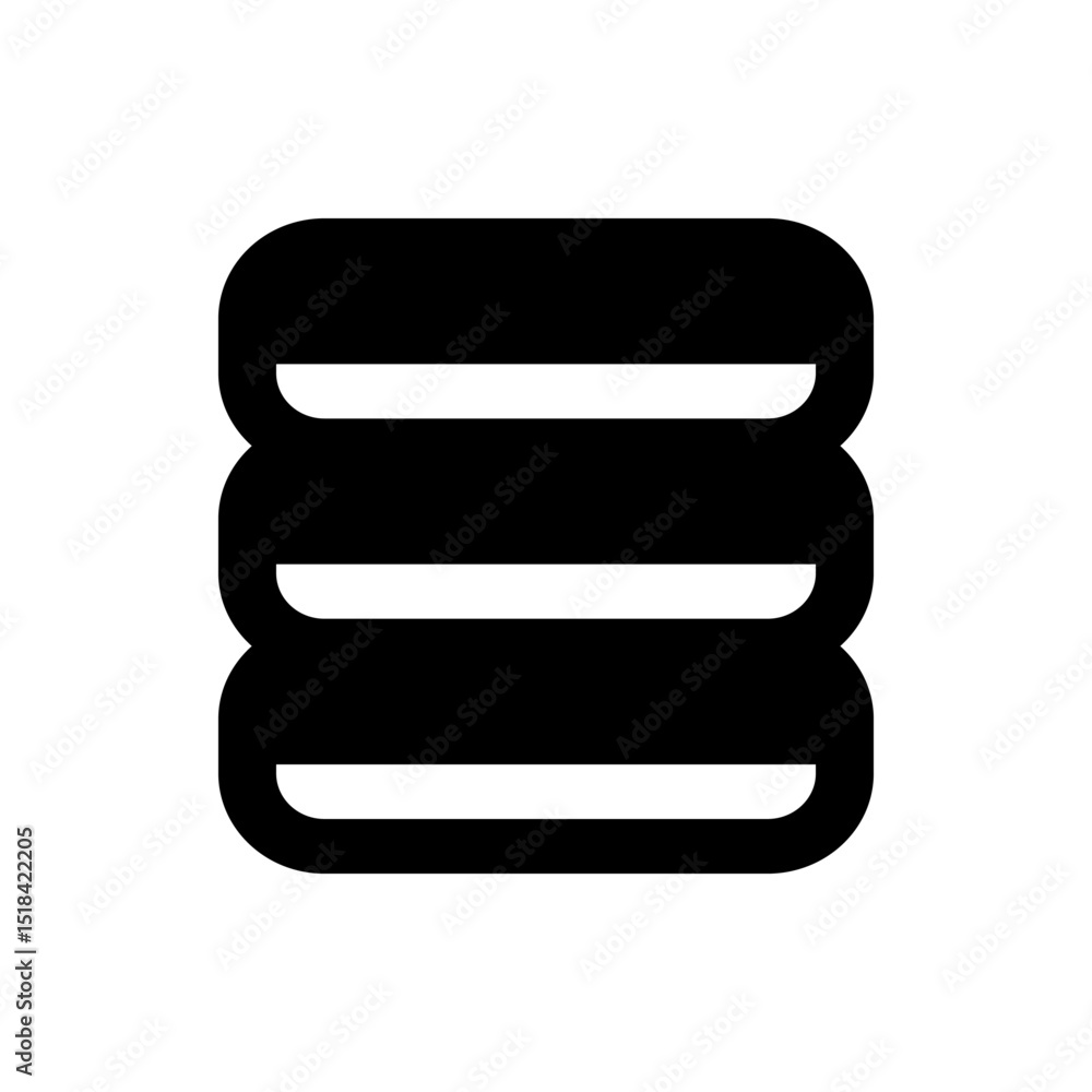 Aufkleber illustration of a black and white rounded rectangle stack with three layers and horizontal separatio