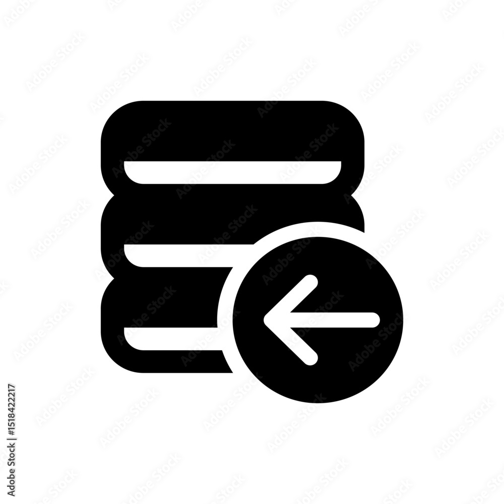 Poster black database stack icon with a left arrow inside a circle indicating data restoration process with
