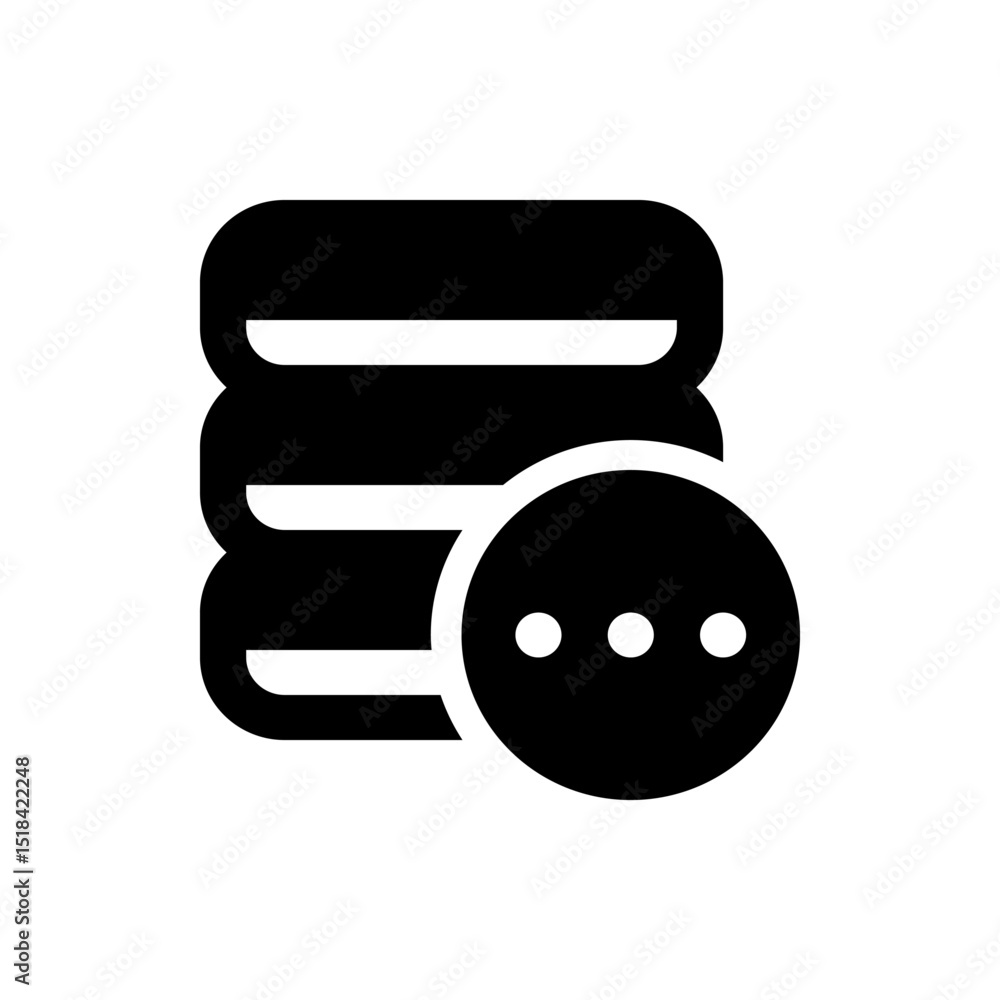 Poster black database icon with three horizontal layers and a circle containing three white dots on the rig