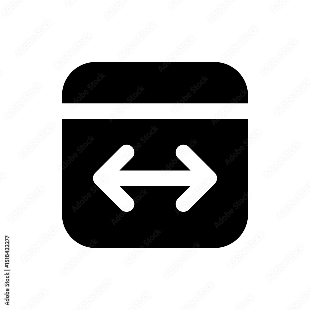 Aufkleber black square icon with rounded corners containing a white horizontal line and a double headed arrow 