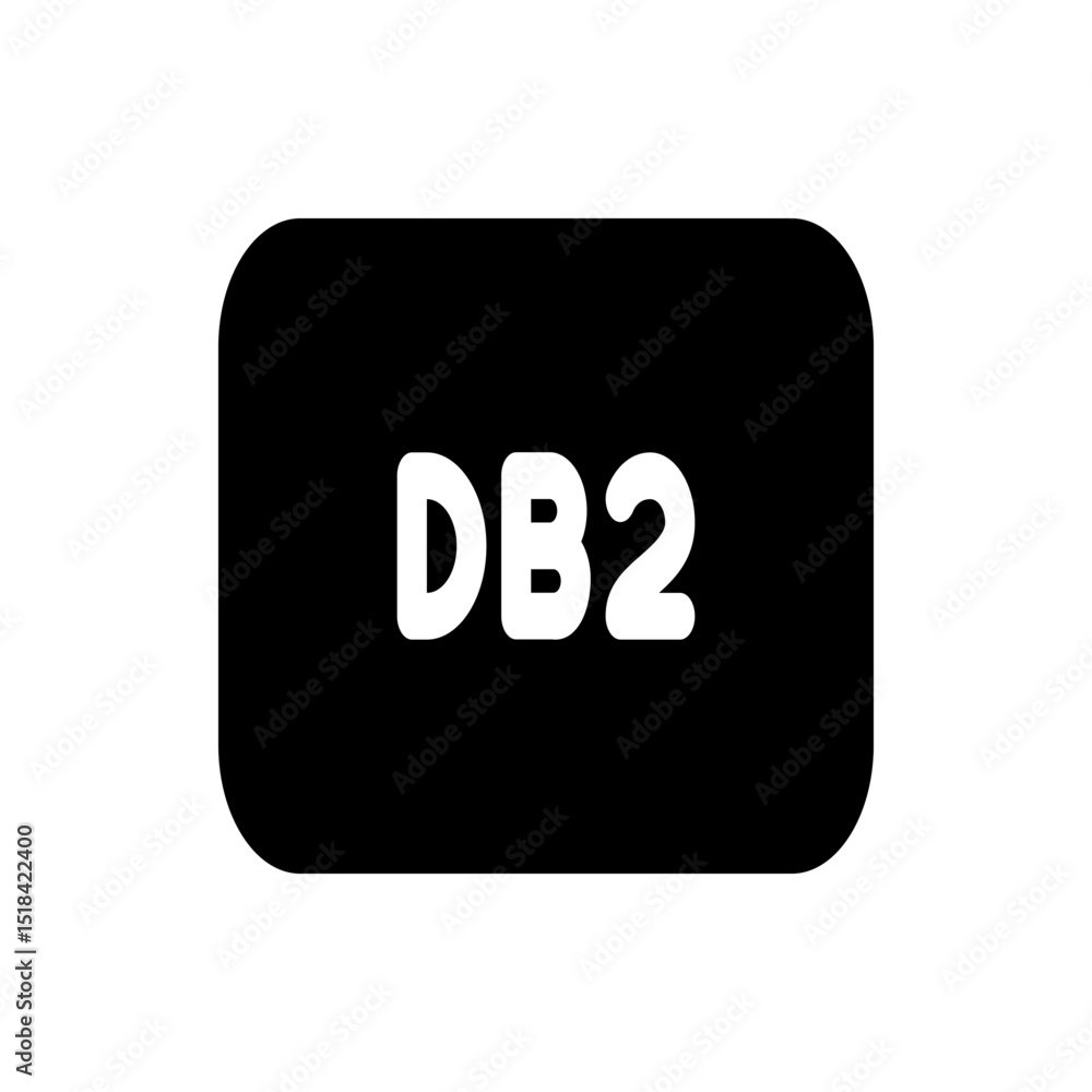 Poster illustration of a black rounded rectangle with the text db2 in white centered within the shape preci