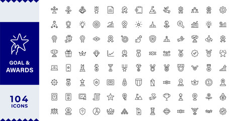  Pixel Perfect,Goal & Awards Icon Set. perfect for personal development, coaching,Award line Reward, Certificate