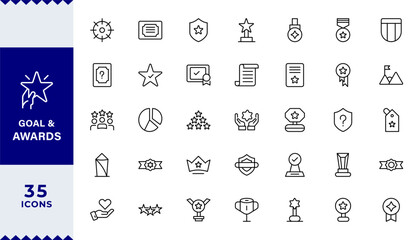  Pixel Perfect,Goal & Awards Icon Set. perfect for personal development, coaching,Award line Reward, Certificate