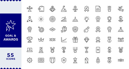  Pixel Perfect,Goal & Awards Icon Set. perfect for personal development, coaching,Award line Reward, Certificate