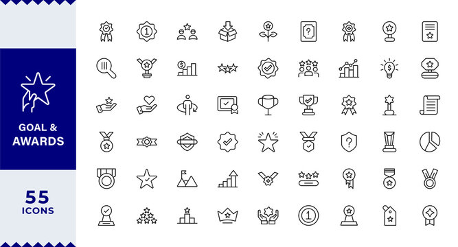 Pixel Perfect,Goal & Awards Icon Set. perfect for personal development, coaching,Award line Reward, Certificate