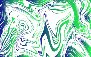 Abstract digital artwork with a vivid marbled pattern of swirling green, blue, and white tones. Fluid motion  with intricate streaks, curves, and flowing gradients resembling acrylic paint. 