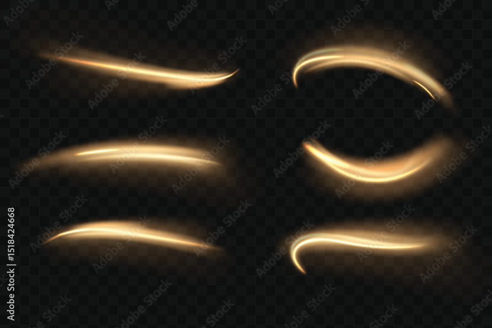 Aufkleber orange gold light trail with neon effect bright glow on black background. curved line with bright ra
