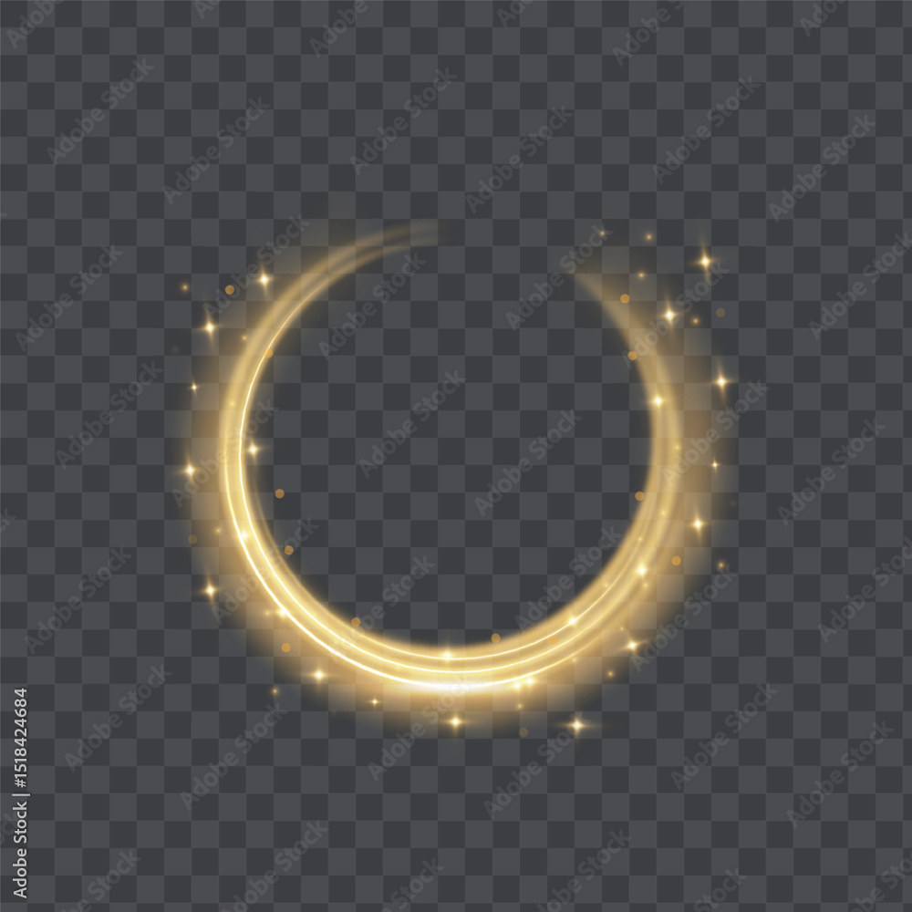 Poster the effect of abstract golden light circles on a transparent background. golden frame with place for