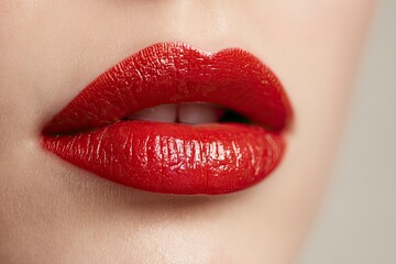 Obraz premium Closeup of lips painted glossy bright red