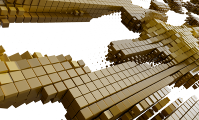 3D render of abstract gold cube blocks. Perfect for technology, data, or finance concepts.