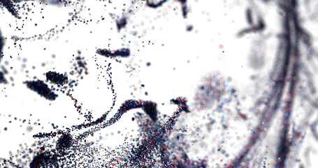 Abstract swirling particles background. Blue, red, white dust creates energy and motion. Ideal for...