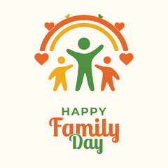 Happy Family Day Vector Design – Colorful Family Icons with Hearts and Rainbow Elements