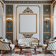 A luxurious and elegantly designed living room with a clear influence of modern interior aesthetics