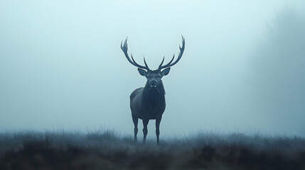 Fototapeta premium Majestic stag in a misty landscape.