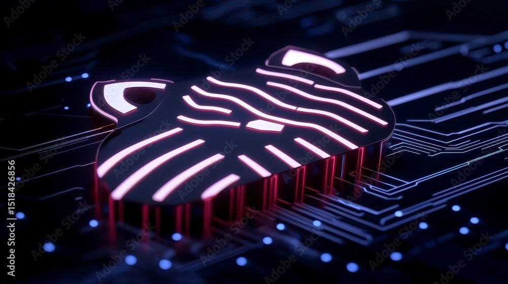 Poster abstract digital chip illustration with glowing lines on circuit board background perfect for techno