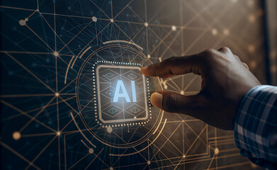 Hand Interacting with AI Interface on Screen