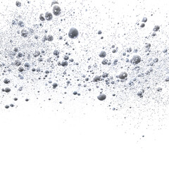 Abstract background of silver bubbles floating on white. Perfect for cosmetics, skincare, or luxury products.
