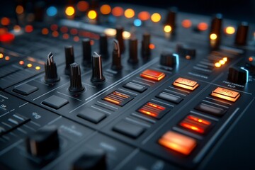 Electronic music production setup with colorful controls and visual indicators
