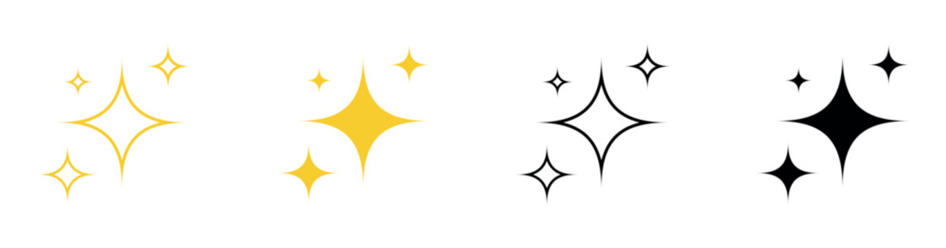 sparkle star icon set. shine star sparkle vector. shine, star, lighting, astronomy, glowing light, twinkle sign. firework sparkles sign. transparent png and vector illustration.
