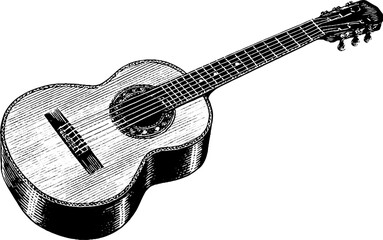 Engraved illustration of mariachi guitar for musical design and posters