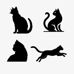 black silhouettes of cats .  vector isolated silhouette cat set