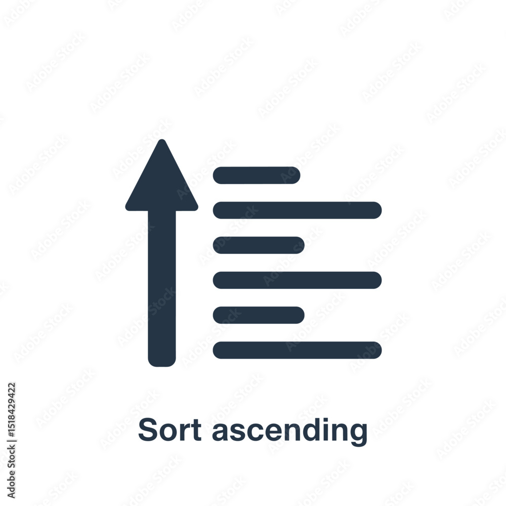 Poster sort ascending icon with an upward arrow and lines, representing data organization
