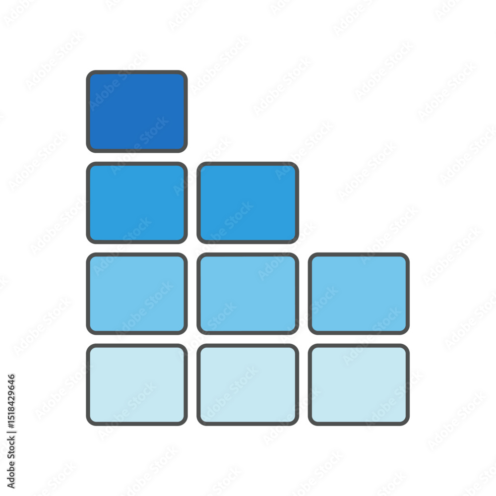 Poster abstract block puzzle or data visualization using stacked blue squares of varying shades