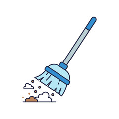 Mop or broom sweeping up a pile of dirt, illustrating cleaning or tidying up