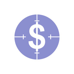 Financial target or budget icon with a white dollar sign in a purple circular crosshairs