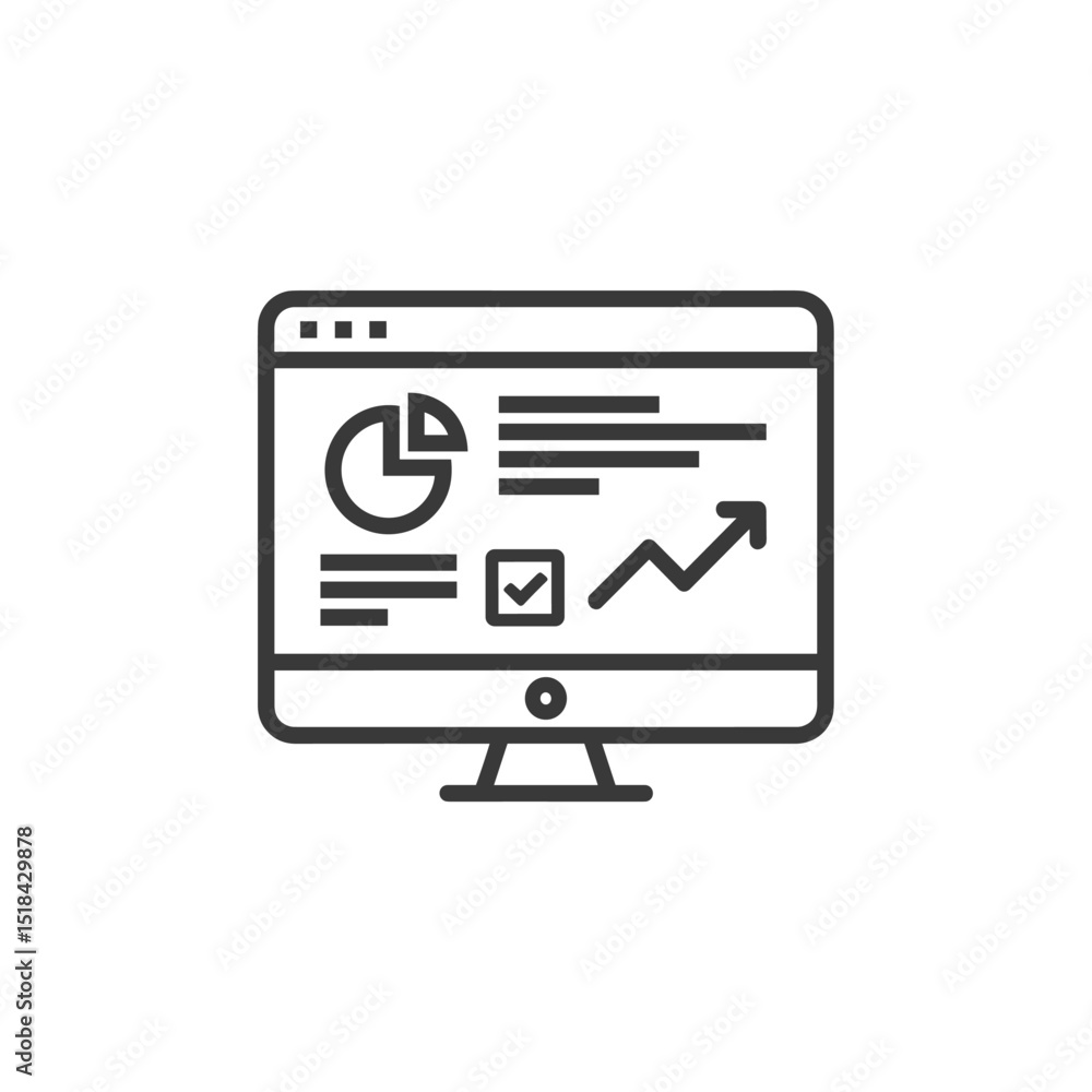Fototapete Computer monitor displaying a dashboard with charts and graphs, representing online analytics or business intelligence (outline icon)