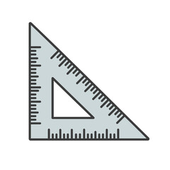Grey triangle ruler or set square with black measurement markings, for drafting, geometry, or technical drawing