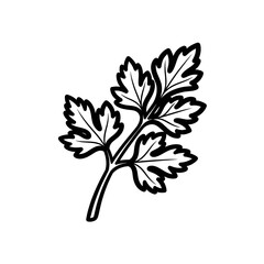 Black outline illustration of a parsley sprig, representing a culinary herb or garnish