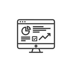 Fototapeta premium Computer monitor displaying a dashboard with charts and graphs, representing online analytics or business intelligence (outline icon)