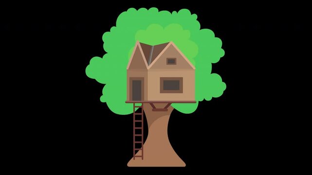 Enchanting Treehouse Hideaway: A Whimsical Retreat Amidst Lush Greenery, Isolated on a Transparent Background