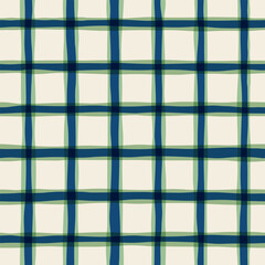 Check seamless pattern. Watercolor plaid texture, vector checkered green print for shirts, tablecloths, clothes, bedding, blankets.
